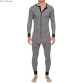 Men Skinny Striped Jumpsuit 2021 Long Sleeve O Neck Buttons Romper Sleepwear Overall Homewear Pajamas Sets Underwear