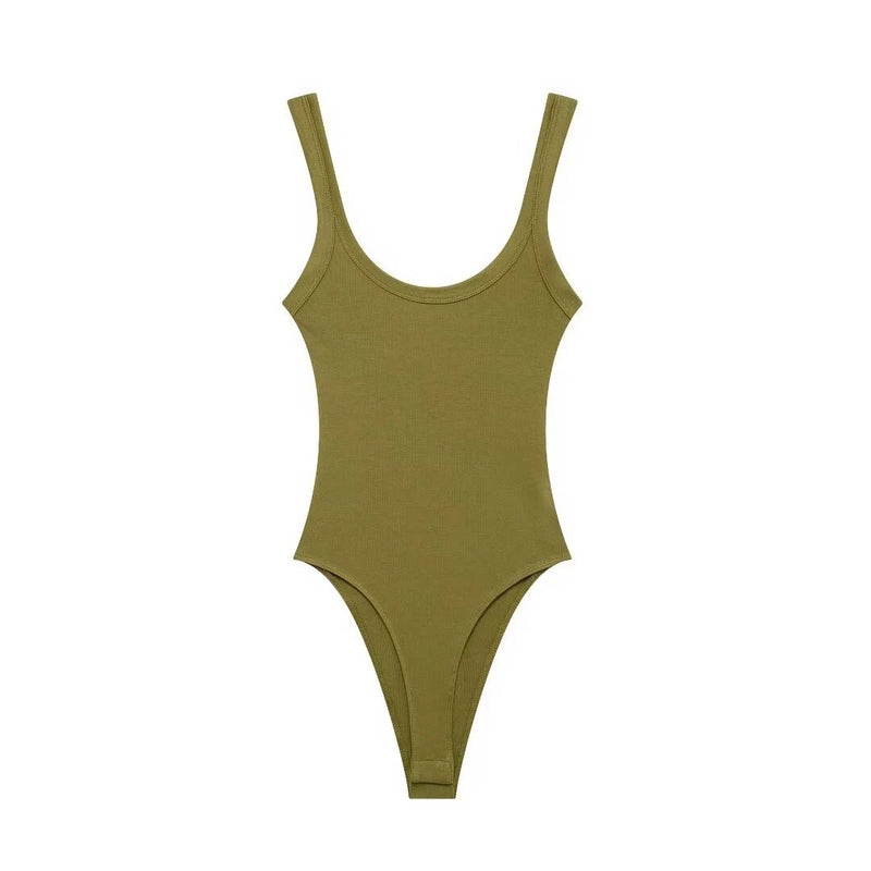 Women's Skinny Ribbed Bodysuits O Neck Straps Snap-Button Sexy Fashion Female Playsuits Comfortable Stretchy Clothing