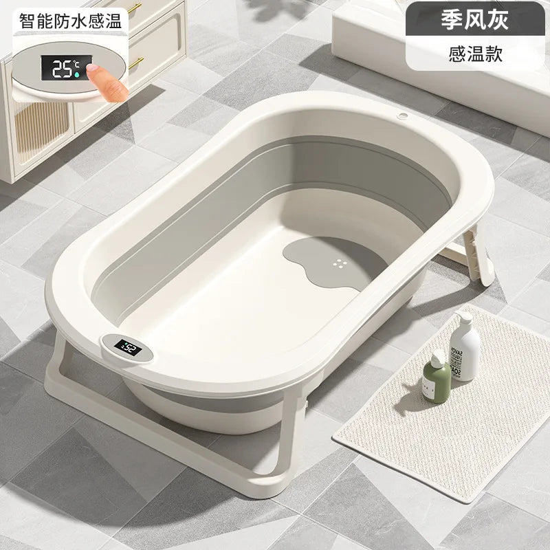 Foldable Baby Bathtub Large Portable Infant Bath Tub for Newborns Toddlers, Sitting Reclining Home Use Kids Bathing Supplies