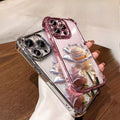 Crystal Rose Electrode Plating Anti-fall Case Suitable for iPhone 16 15 14 13 12 11 Pro/ Max/Plus Shockproof Back Cover