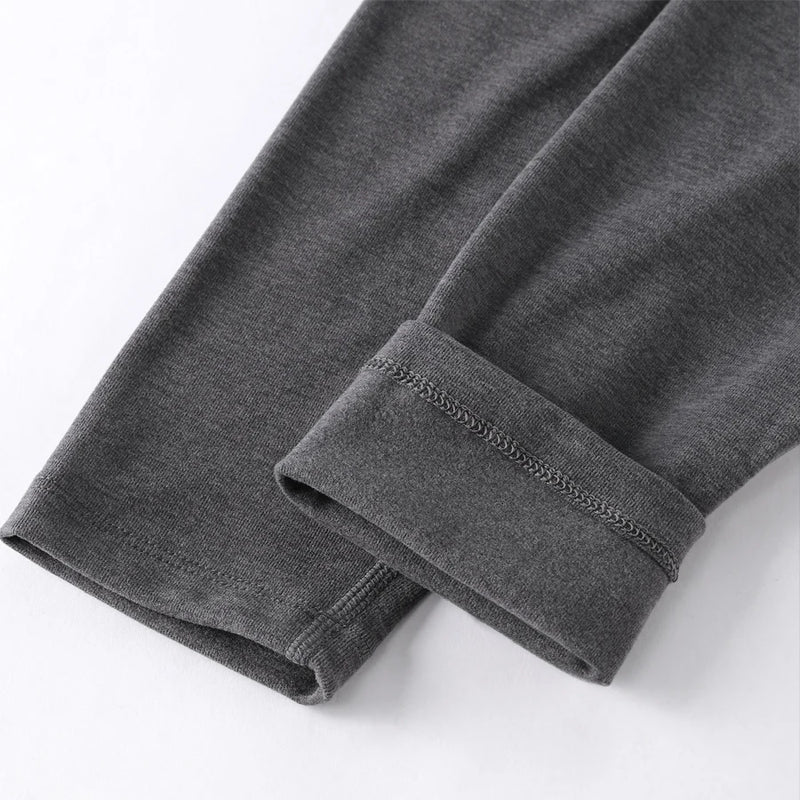 2 Pieces/Set Long Johns Thermal Underwear Men Solid Color Dralon Velvet Fabric Warm Pants Front Open Winter/Autumn Warm Suit