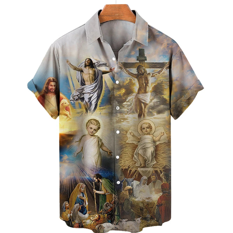 God Jesus Mary Hawaiian Shirts For Men's Crucified | SAMAG