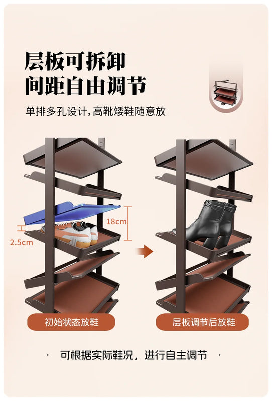 Built-in Height Adjustable Shoe Cabinet Closet Space Saving 360° Rotating Shoe Rack, Multi-layer Shoe Holder Storage Organizer