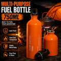 750ml Aluminum Fuel Bottle Camping Stove Gas Oil Storage Can Leakproof Orange Lightweight Outdoor Fuel Container for Backpacking Hiking Picnic Camp Burner Refill Portable Travel Bottle Durable Safety Cap Camping Gear Accessor