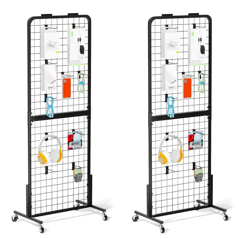 Grid Wall Panels Display Stand - Display Rack with 15 Hooks for Vendor Events Art Display Panels Heavy Duty Floor Standing
