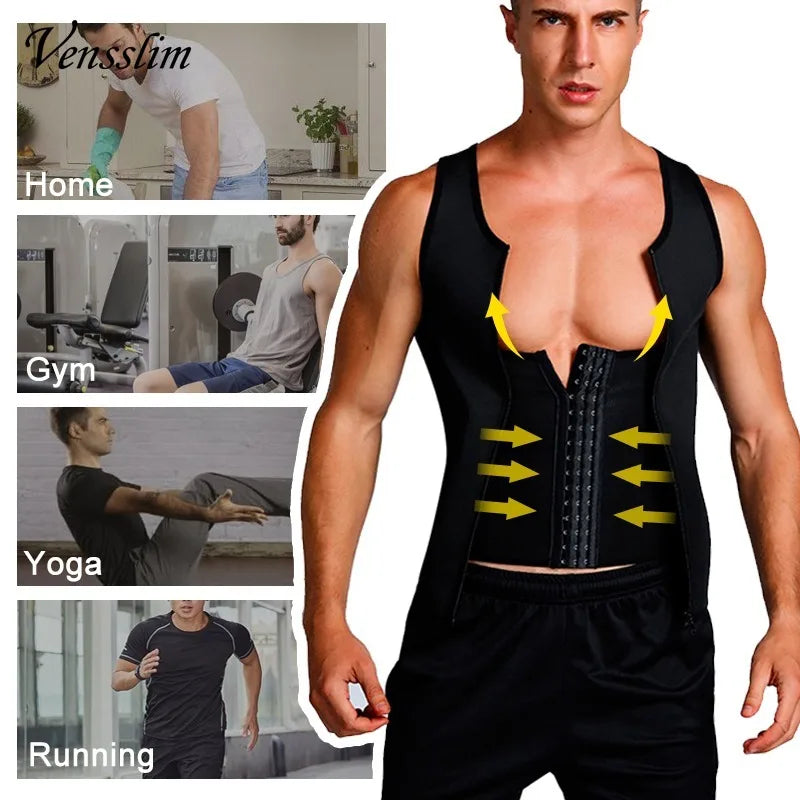 Vensslim Men Compression Waist Trainer Shirt for Body Shaper Slimming Tank Tops Tight Undershirt Tummy Control Fat Burner Girdle
