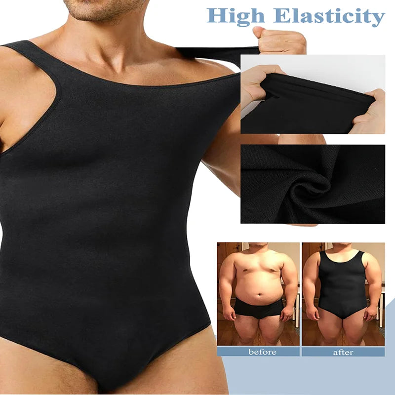 Mens Sleeveless Shapewear  Compression Bodysuit Tummy Control Waist Trainer Slimming Undershirts Open Crotch Corset