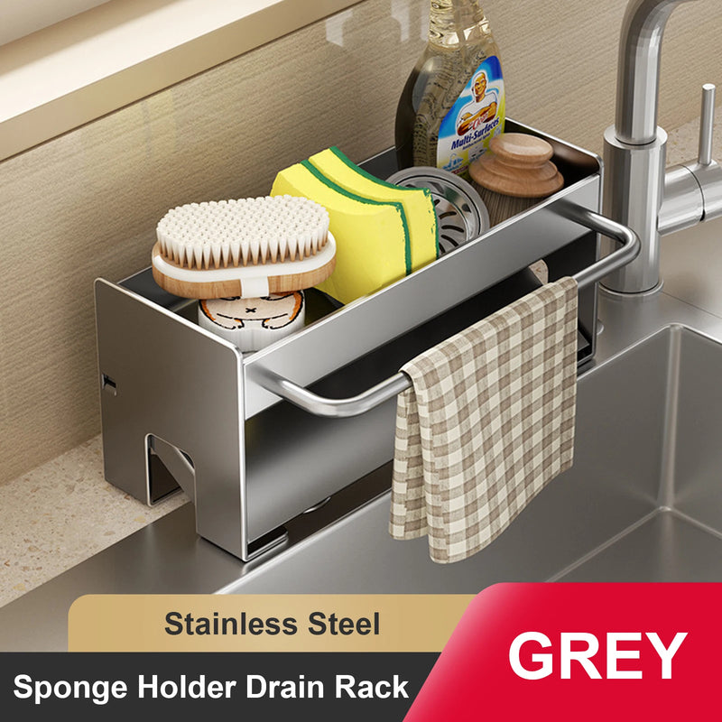 Kitchen Sponge Holder Stainless Steel Sink Drain Rack Soap Drainer Towel Shelf Organizer bathroom Storage - View 9 | SAMAG