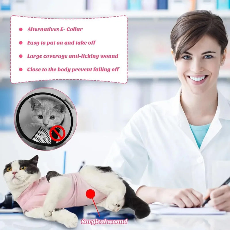 Cat Surgery Recovery Suit - Anti-Licking Onesie for Abdominal Wounds, Spay/Neuter Recovery Bodysuit for Cats & Kittens