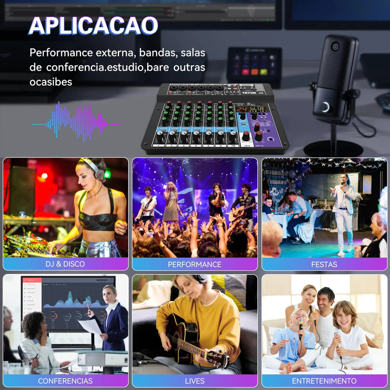 TEYUN 8 Channel Audio Mixer Professional Portable DJ Mixer Sound Table Board Digital MP3 Computer Input 48v Power Number A6 A8