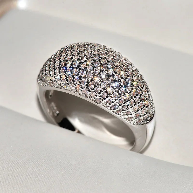 Real 18k Gold Rings for Women Luxury Full Diamond Fine Jewelry Wedding Anniversary Party for Girlfriend&Wife Gift Bijoux Femme