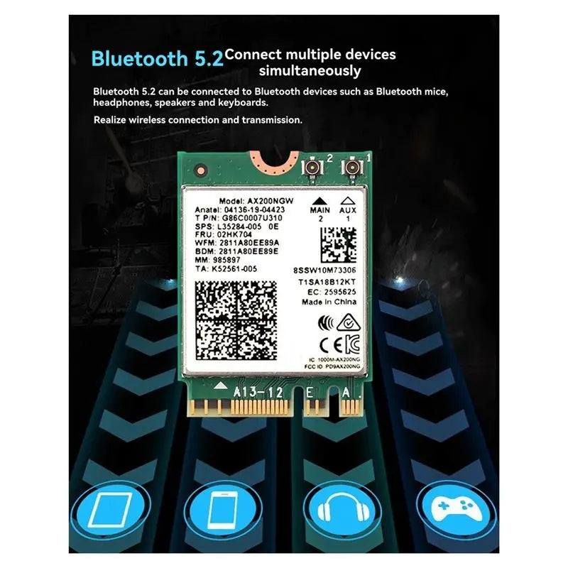 A08E - AX200 AX200NGW Network Card M.2 NGFF 2.4Ghz/5G WI - FI 6 2974Mbps Wifi 802.11Ax Bluetooth 5.2 - Visuel 2 | SAMAG