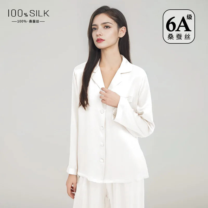 2025 Summer New 100% Mulberry Silk Long-Sleeve Long Pants 2PCS Sets Women's Pajama Set European  American Style Loungewear