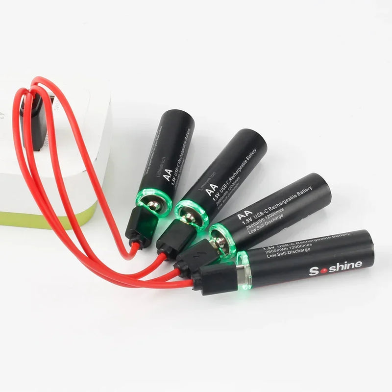Soshine Original 2600mWh AA Rechargeable Batteries 2A 1.5V USB Lithium Battery Low Self-discharge1200 Times Cycle Li-ion Battery