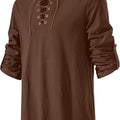 Men Medieval Lace Up Linen Long Sleeve Tunic Viking | SAMAG