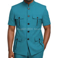Mens Safari Suit 2 Piece Short Sleeve Suits for Men Regular Fit Stand Collar Suit African Clothes