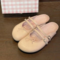 Women's Patent Leather Mary Jane Mules Buckle Bow Decor Slip on Flat Shoes Plaid Lining Casual Half Slippers Fashion Footwear