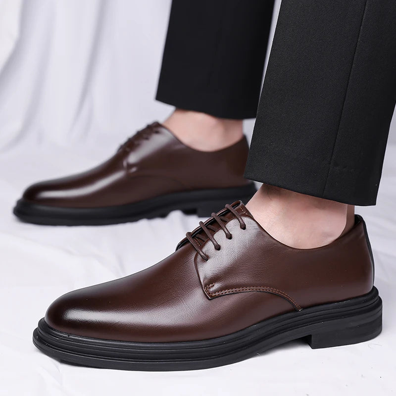Men's Business Shoes Premium Cowhide Upper Lightweight Breathable Design with Rubber Sole for Office Commute Formal Occasions