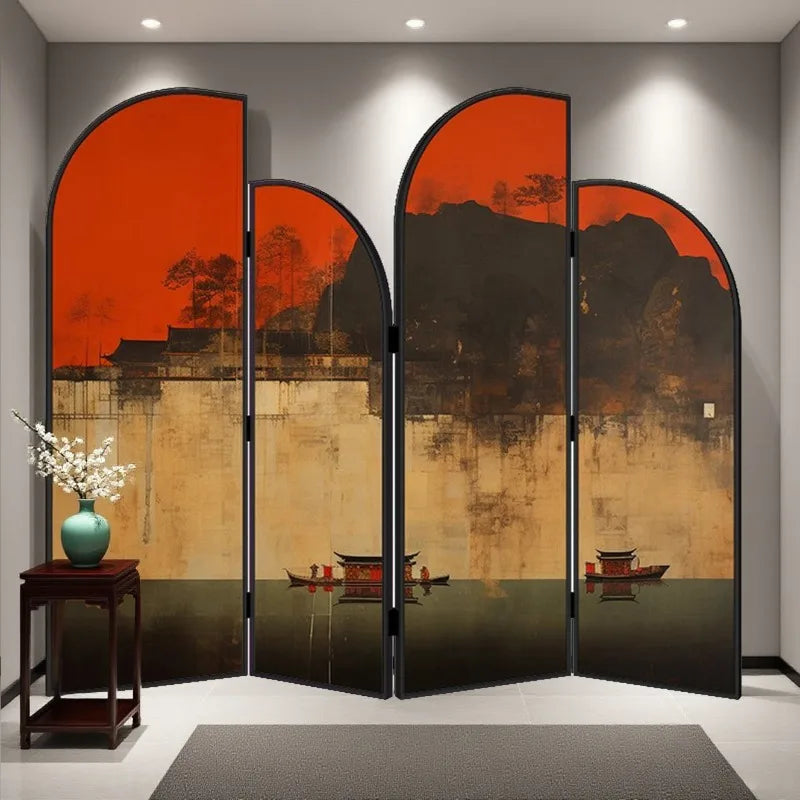 Traditional hand-painted lacquer painting entrance living room folding mobile blocking screen partition