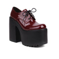 Ultra High Waterproof Platform Shiny Patent Leather Lace Up Women's Pumps Breathable Lining Thick Heels Punk Trendy High Heels