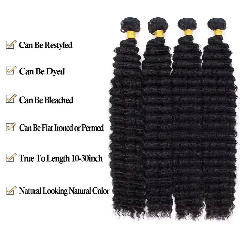 30 32 Inch Deep Wave Human Hair Bundles Curly Hair Burmese Weaving Raw Unprocessed Tissage Double Weft Virgin Hair Extensions