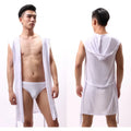 Men Hooded Bathrobes Summer Sleeveless Homewear Silk Pajamas Bathrobe Mens Robes Sleepwear Kimono Dressing Gown with Hood