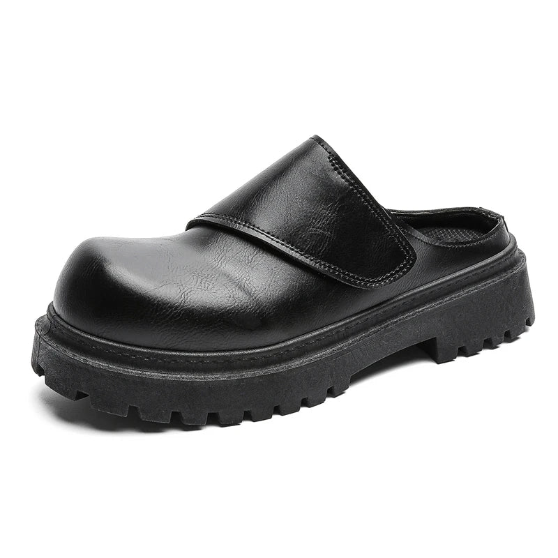 Men's leathers slip on casual shoes summer soft-sole non-slip outdoor walking shoes fashion breathable lightweight semi slippers