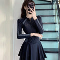 Athletic Long Sleeve One Piece Swimsuit Dress with Zipper | SAMAG