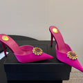 Women's new satin pointed toe toe water diamond high heels slippers party wedding high heels women's sandals