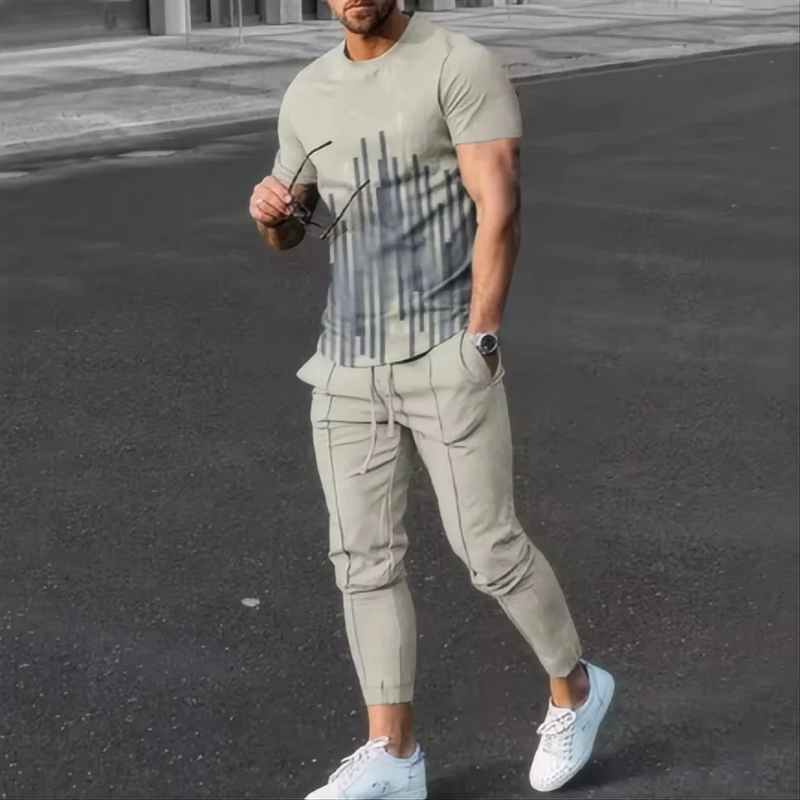 Summer fashion men's T - shirt suit sportswear 3D printed short sleeved T - long pants street wear 2 - piece - View 6 | SAMAG