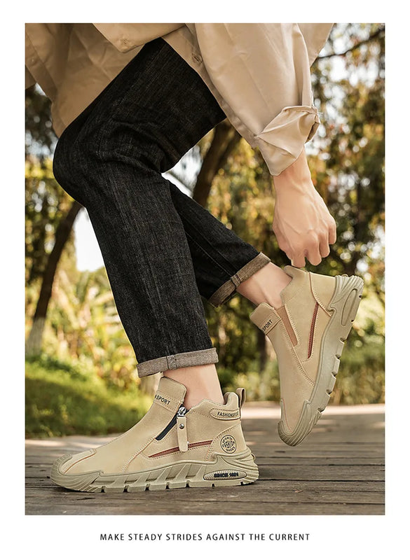 Men's High-Cut Casual Sports Shoes Anti-Slip Wear-Resistant Ankle Boots Outdoor Workwear Footwear for Comfortable Walking