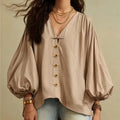 Autumn New Solid Color Fashion Single-breasted Loose Women Shirt Casual Retro Lantern Long-sleeved Versatile Female Vacation Top