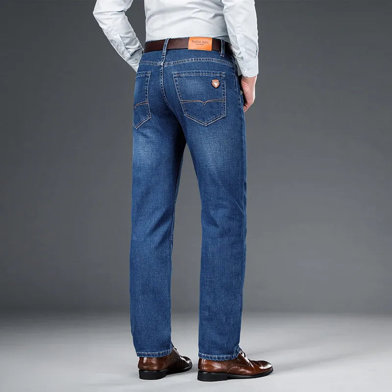 SHAN BAO autumn spring fitted straight stretch denim | SAMAG