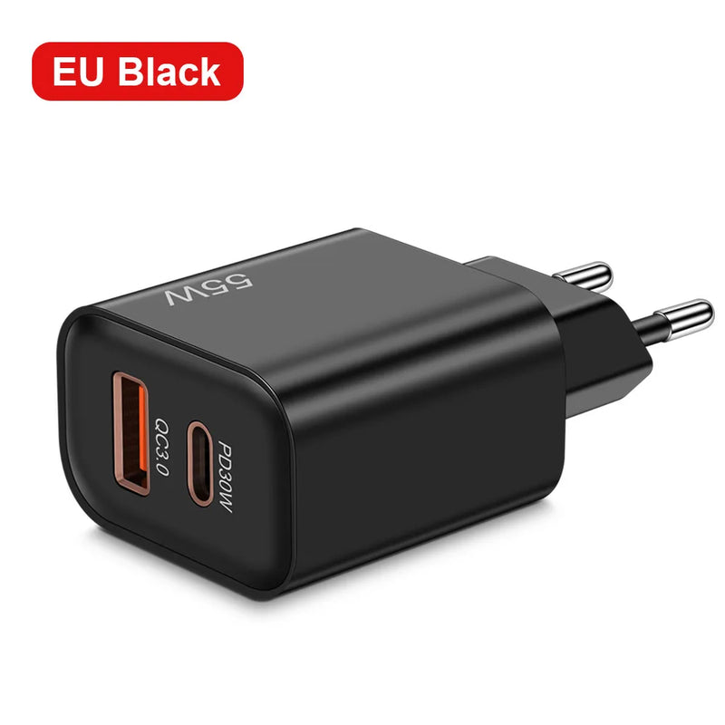 55W PD Fast USB Charge Charger 2 Ports EU US Plug Wall Charger Adapter For iPhone Xiaomi Huawei Samsung USB C Phone Charger
