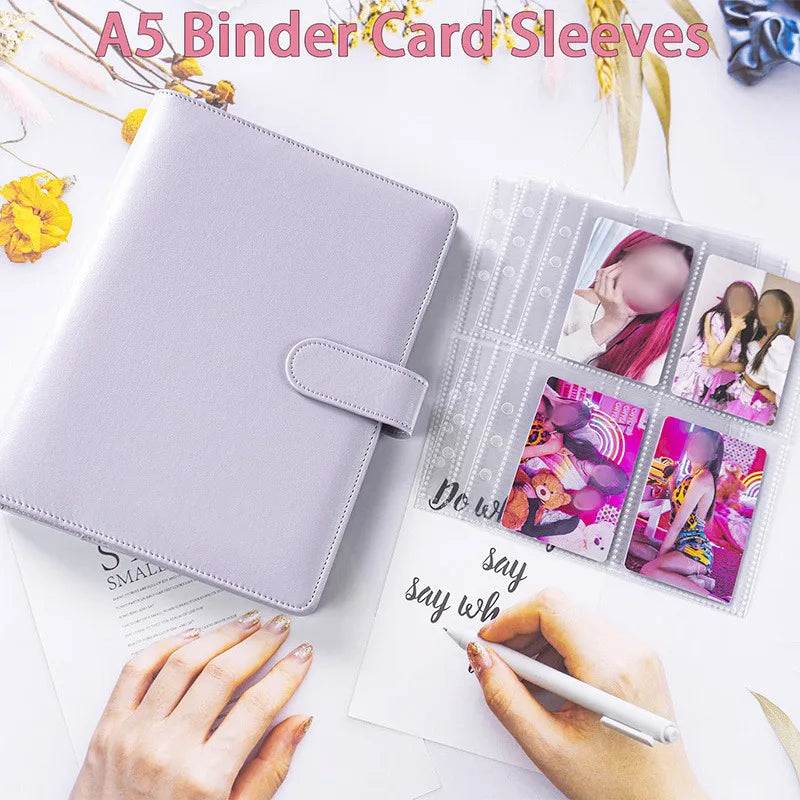 A5 Notebook Photocard Binder with 4 Pockets Sleeves, 6 Ring  PU Leather Binder Loose Leaf Personal Organizer Photo Binder Book