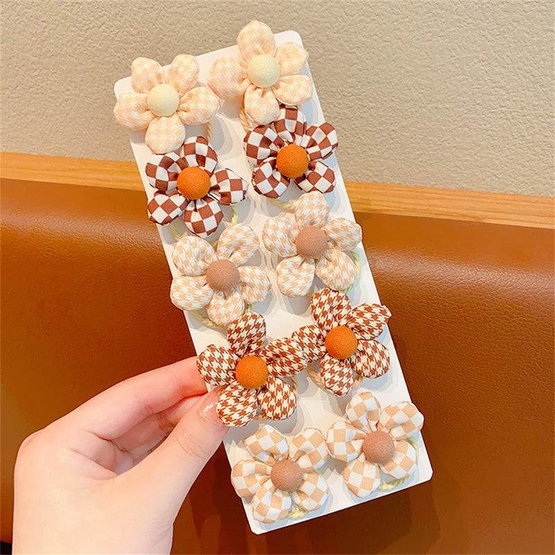 10Pcs/Set Flower Elastic Hair Ties Lovely Boutique Large Flower Rubber Bands Sweet Ponytail Holders Baby Girls Hair Accessories