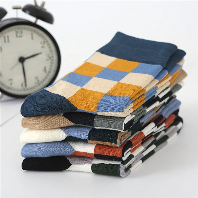 5Pair Pack New Men's Socks Colorful Grid Casual Business | SAMAG