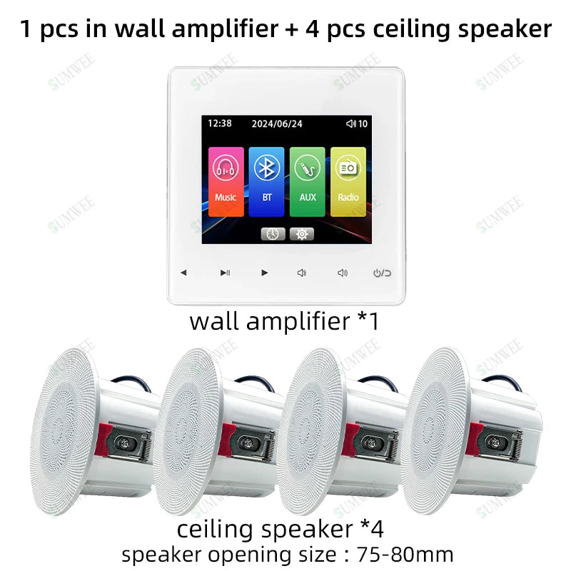 Home Theater Background Music System Audio In Wall Power Amplifier Bluetooths Player Sound TF AUX Control Panel Ceiling Speakers