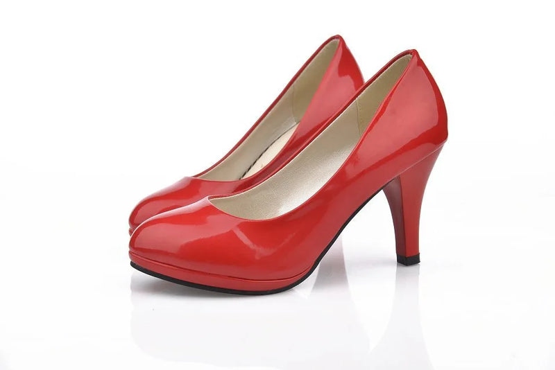 Women's New Fashion Shoes Ladies shallow mouth Leather shoes Elegant Round Toe High heels Female Wedding Party Pumps mujer