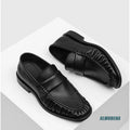 Square Toe Men's Black Genuine Leather Casual Loafers Slip-On Low Heel Streetwear Urban Outdoor Minimalist Fashion Work Shoes