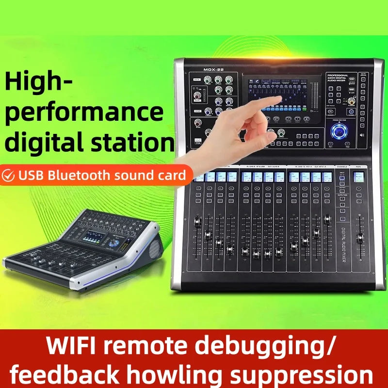 High Performance 12 Channel Digital Audio Mixer Bluetooth Sound Controller Professional DJ Console for Stage Studio Live