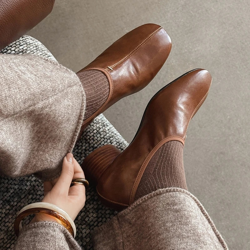 AIYUQI 2026 New Women's High Heels Chunky Heel Low-Cut Slip-On female Shoes Comfortable and Soft Spring Women Leather Shoes