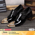Italian men's dress shoes black metal rivet pointed men's leather business shoes, party shoes men's flat shoes