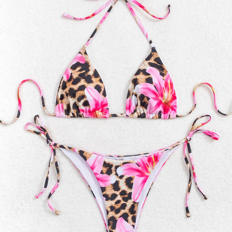 Women's Two Piece Bikini Set 2025, Sexy Triangle Push Up Swimsuit, Floral Print Bathing Suit, Beach Swimwear