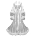 Women 's Feather Bathrobe Long Sleeves Sleepwear Bridal Robe Long Wedding Party Dressing Gown Pregnancy Photoshoot Dress