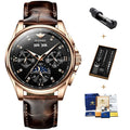 OUPINKE 3189 Automatic Watch for Men Genuine Leather Strap Waterproof Moon Phase Man Watches Luxury Men's Mechanical Wristwatch