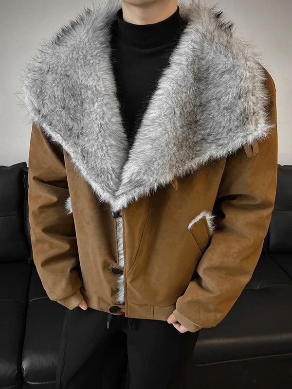 Autumn Winter Stand Collar Lapel Cotton Leather Jacket Imitation Mink Fur Warm Jackets Streetwear Social Streetwear Men Clothing