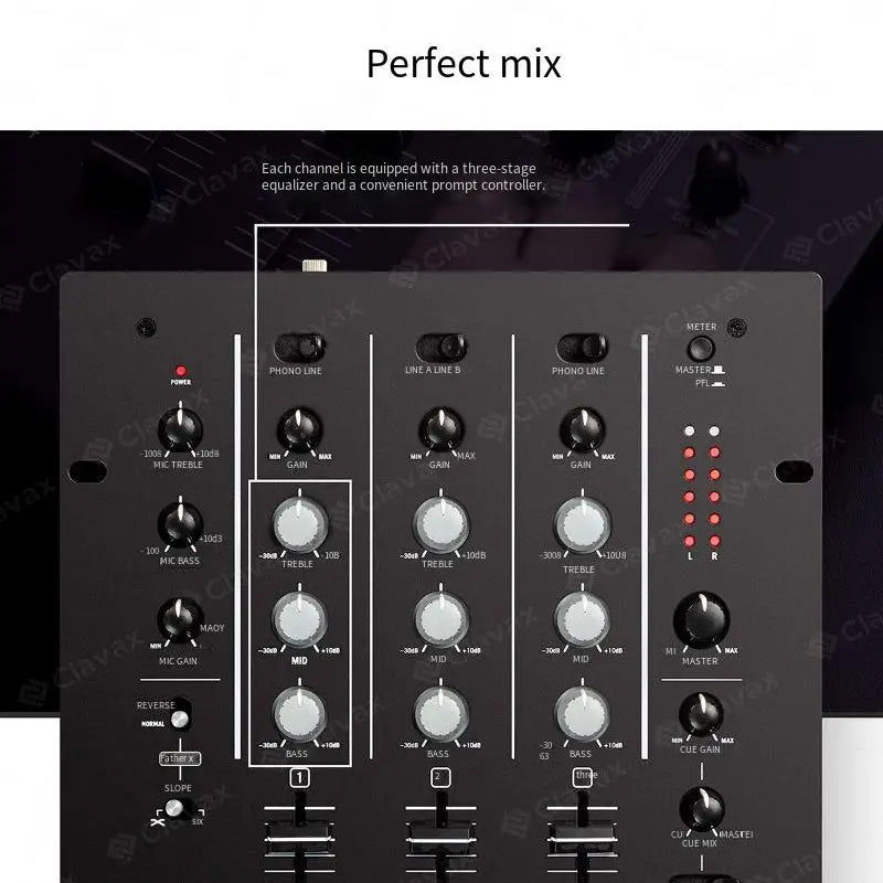 Professional 3-Channel Equalizer Scratch-Resistant DJ Mixer Console Replaceable Turntable Mixer
