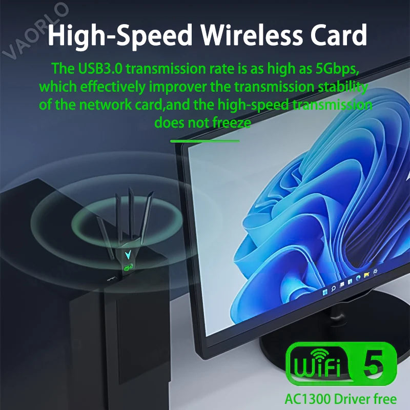 1300Mbps WiFi USB Adapter Dual Band 2.4G+5.8G Driver - free 4 Antennas 3.0 High - Speed Wireless Card - Visuel 6 | SAMAG