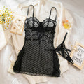 Lace Babydoll Lingerie Dress Women Underwire Cups Heart Print Mesh Sheer Thong Set Underwear Set Nightwear Set Special Occasion